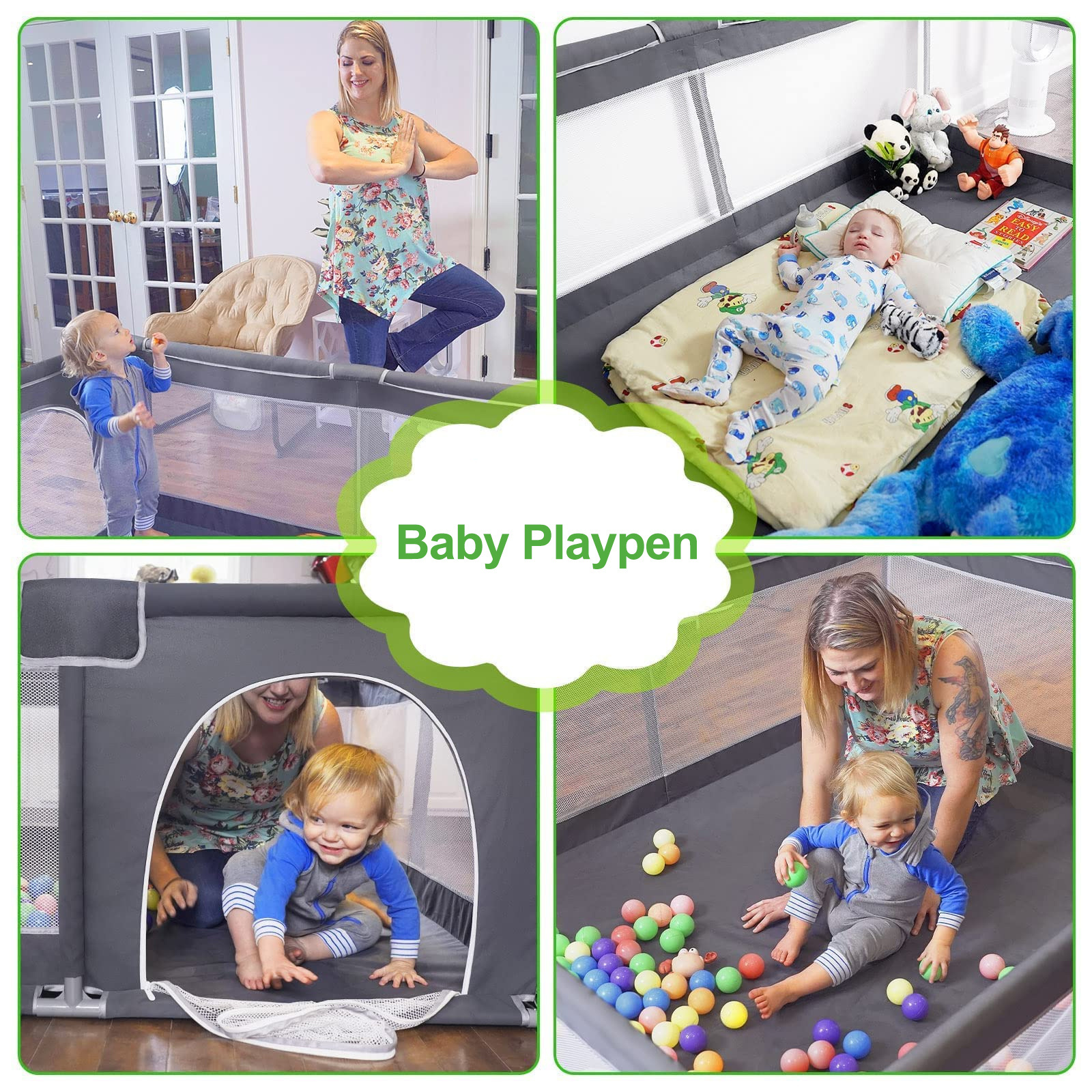 Large foldable portable Polypropylene plastic playpen for baby travel fence Play Yard children's safety Mesh baby playpens