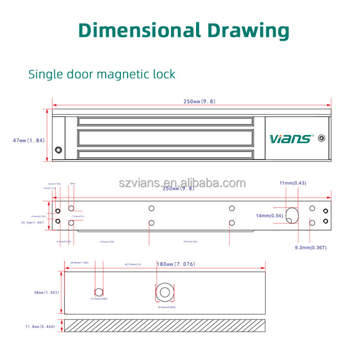 VIANS TK 280KG Holding Force Access Control Single Door 600lbs Electromagnetic Electric Magnetic Lock maglock