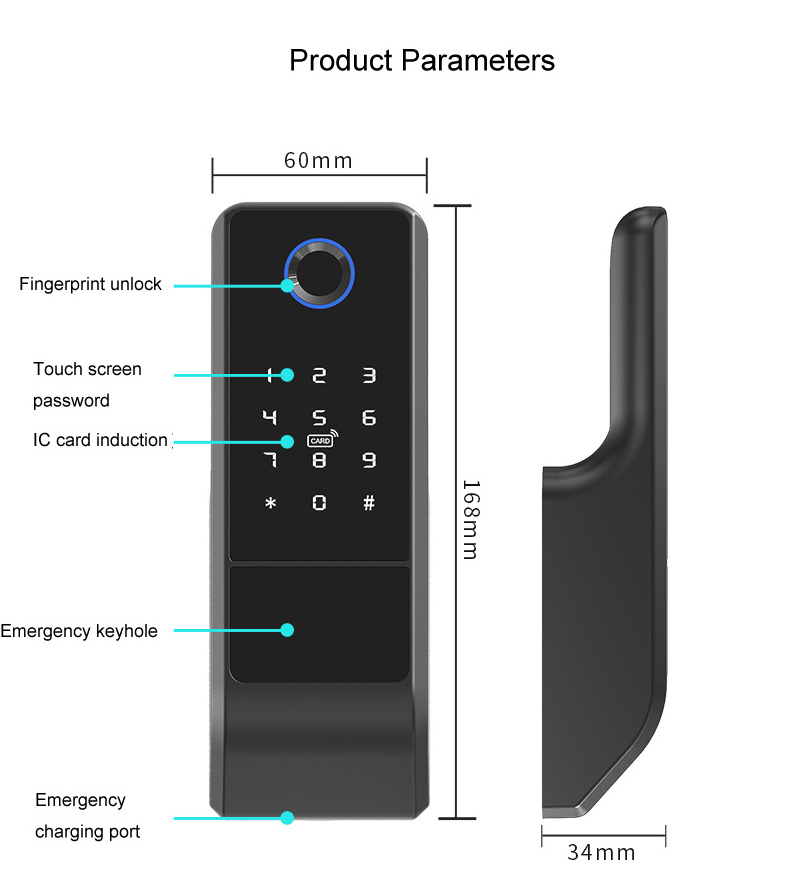 Tuya Smart  TT Lock Waterproof Wifi Smart Card  For Home gate Outdoor Electronic Door Lock Fingerprint Rim Lock