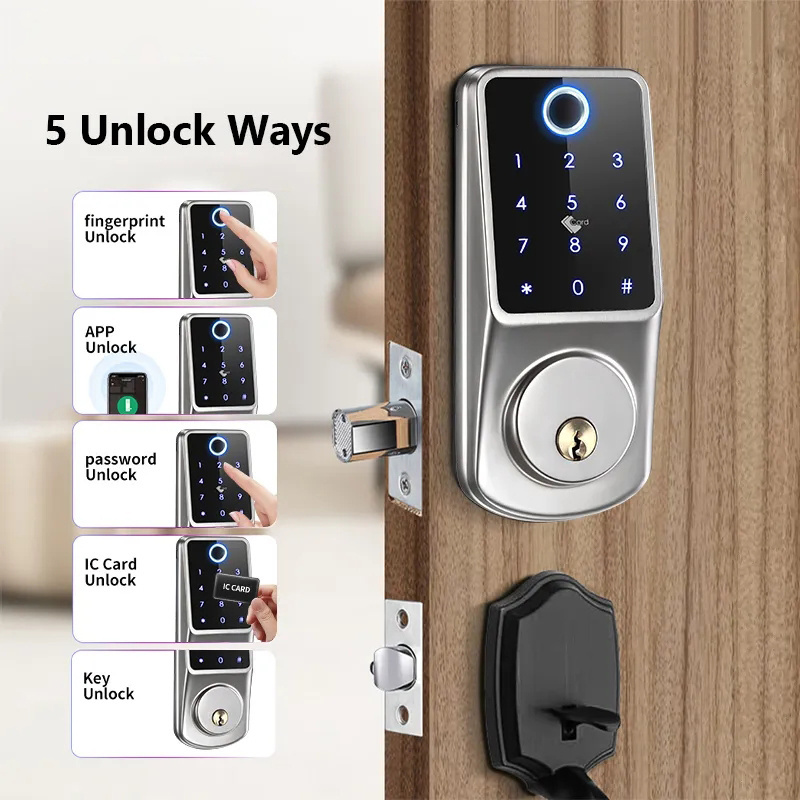 vians Aluminum alloy panel Home Security key Password  60/70 deadbolt Lock Fingerprint Mobile Phone Tuya Wifi Smart Door Lock