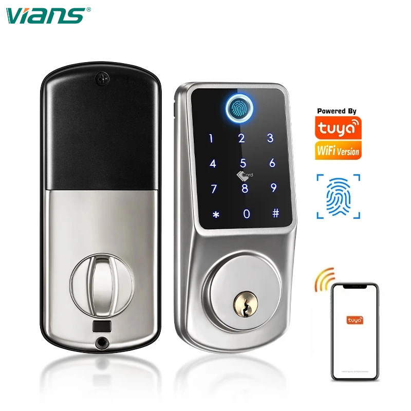 vians Aluminum alloy panel Home Security key Password  60/70 deadbolt Lock Fingerprint Mobile Phone Tuya Wifi Smart Door Lock