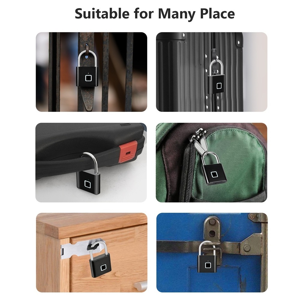 VIANS Waterproof Door Lock Unlock Portable Anti theft Key less USB Charging Fingerprint Lock Smart mini Padlock