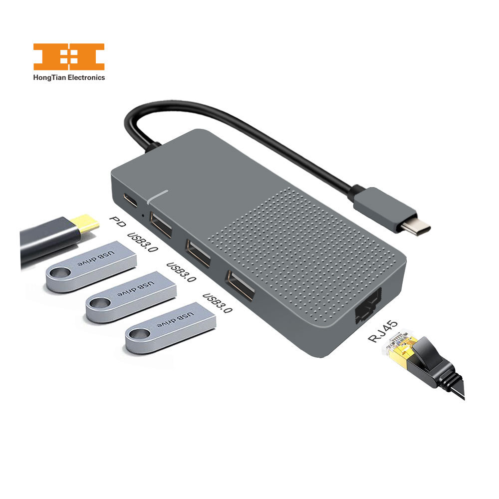 Usb Type c Hub 7 In 1 Usb Hub Multi Function Adapter 4k 30HZ HD-MI PD 1000MLAN For MacBook Pro Laptops