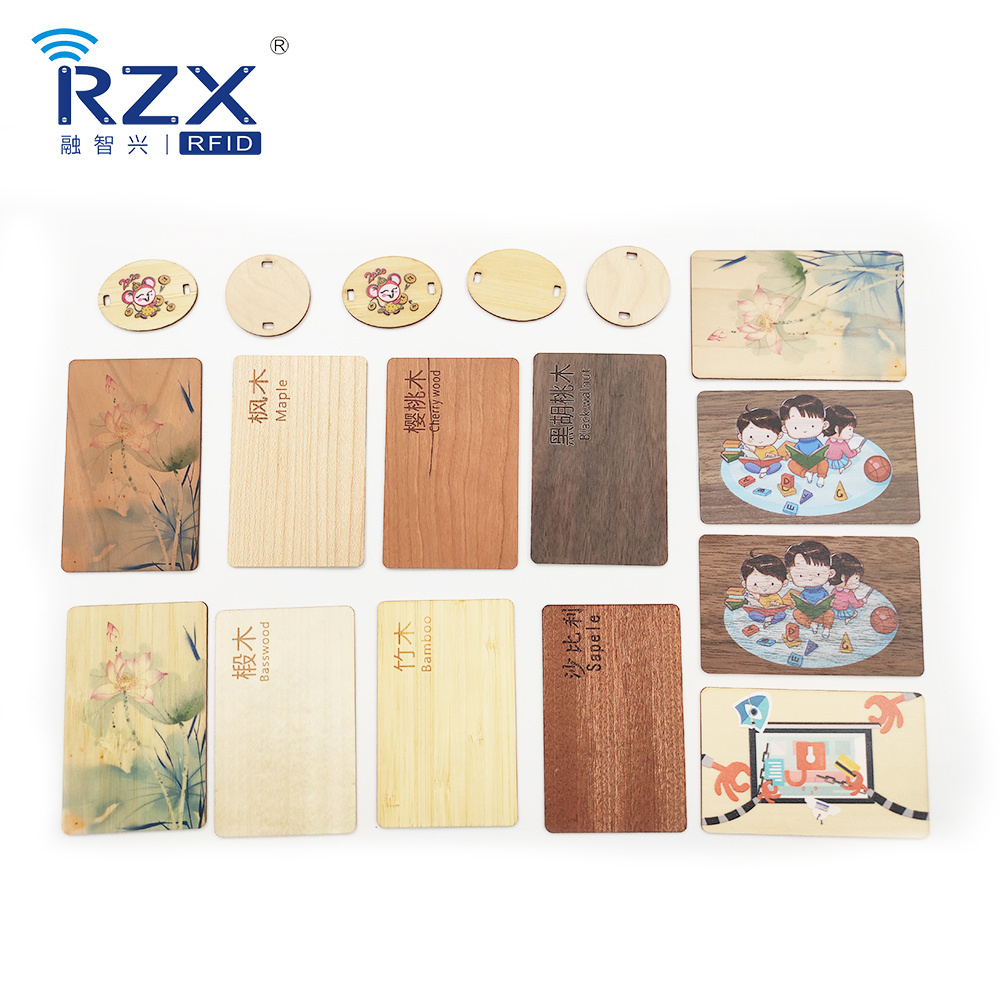 13.56MHz Contactless rfid card Blank wood NFC business cards for Hotel key card/access control/business card