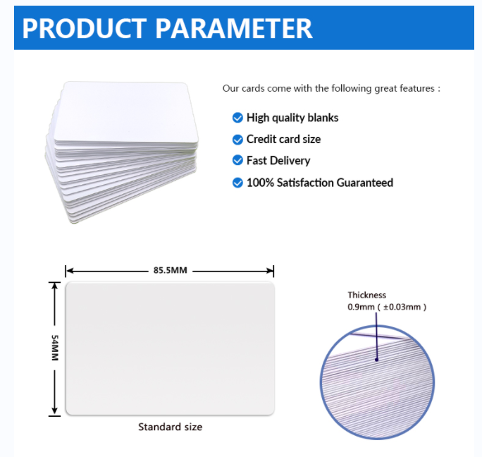 cr80 Plastic tk4100 rfid card 85.5*54*0.9mm Glossy Surface thermal overlay white blank PVC Cards ready to ship