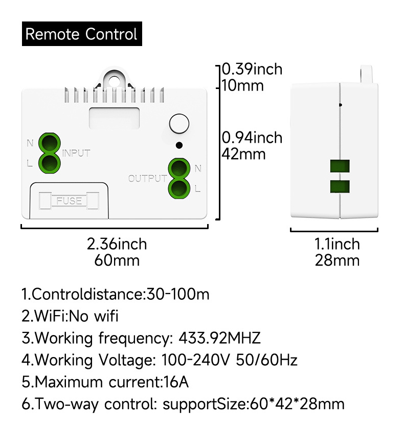 Self Powered Wireless Light Switch and Receiver Kit Remote Control ON Off for Home Plug in Ceiling Lights Fan Pool Light