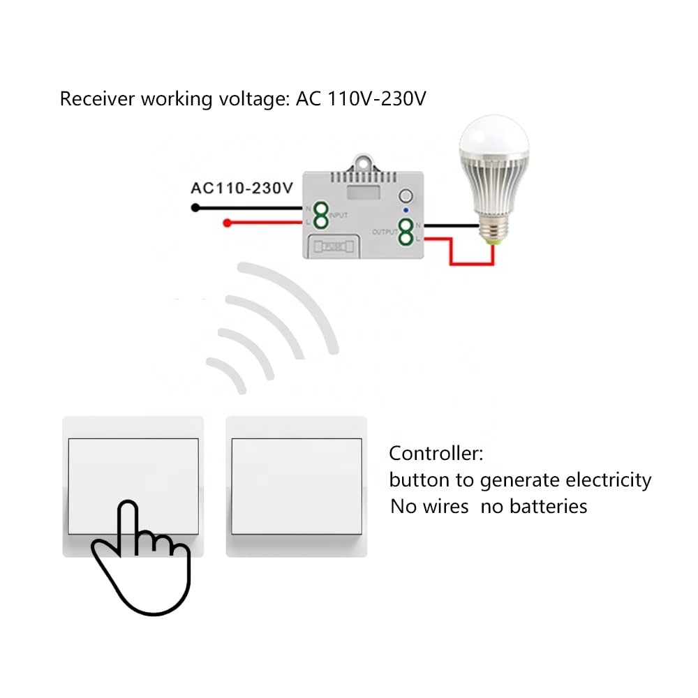 No Wires AC 220v Relay Wireless RF Remote Control Switch No Battery Wireless Zigbee Scene Switch