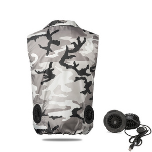 Polyester Camouflage Air Conditioning Evaporative Body Cooling Vest with Detachable Fan Fan Cooling Cloth