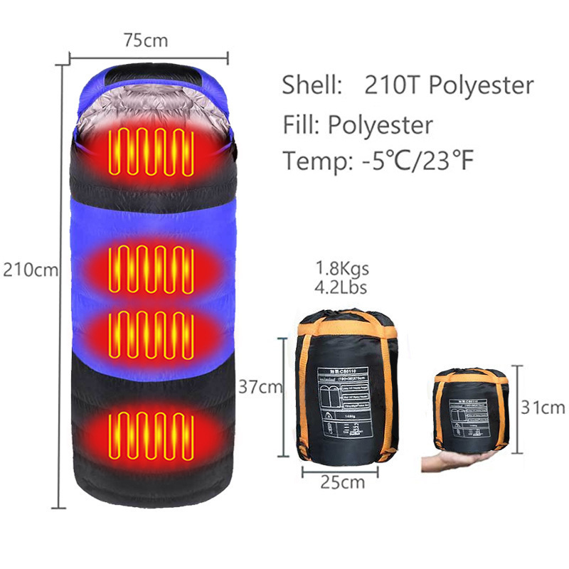 2023 USB warm waterproof emergency Winter camping heated sleeping bag