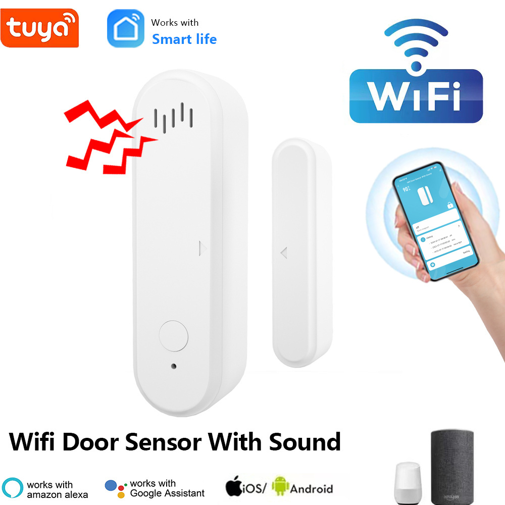 Support Arm/Disarm Tuya WIFI Window Magnetic Sensor 80db Door Sensor with Alarm Sound for Home Security