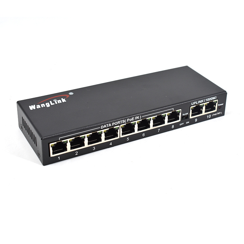 10 Port Fast Ethernet Switch Reverse Poe Switch 8 Port 100Mbps with Gigabits 2 Uplink Port 24V-48V Poe IN PoE Out RPOE Switch