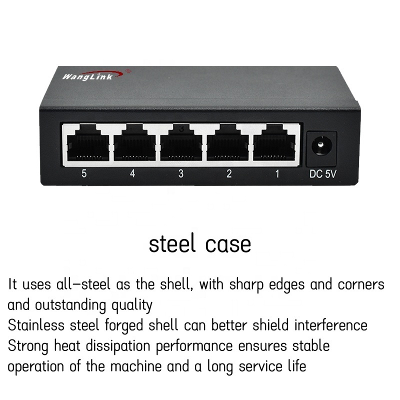 Wanglink OEM ODM High Quality Realtek IC Unmanaged Gigabit 5 Port Ethernet Switch 10/100/1000Mbps With DC5V Power