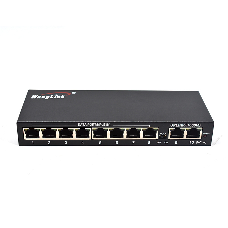 10 Port Fast Ethernet Switch Reverse Poe Switch 8 Port 100Mbps with Gigabits 2 Uplink Port 24V-48V Poe IN PoE Out RPOE Switch