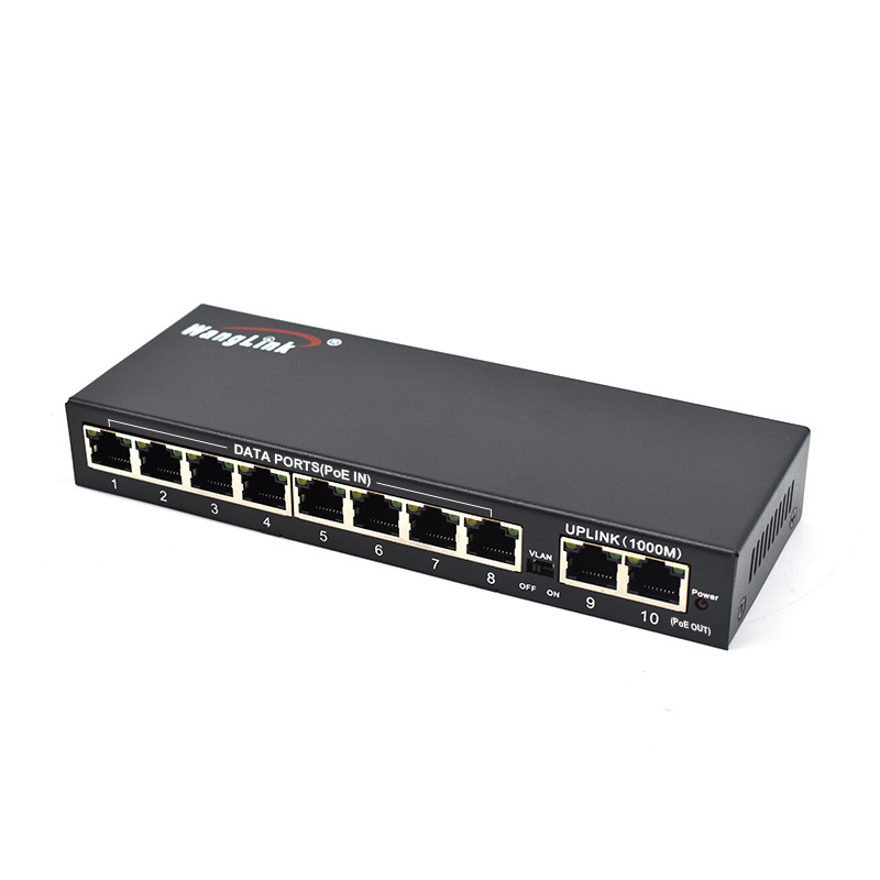 10 Port Fast Ethernet Switch Reverse Poe Switch 8 Port 100Mbps with Gigabits 2 Uplink Port 24V-48V Poe IN PoE Out RPOE Switch