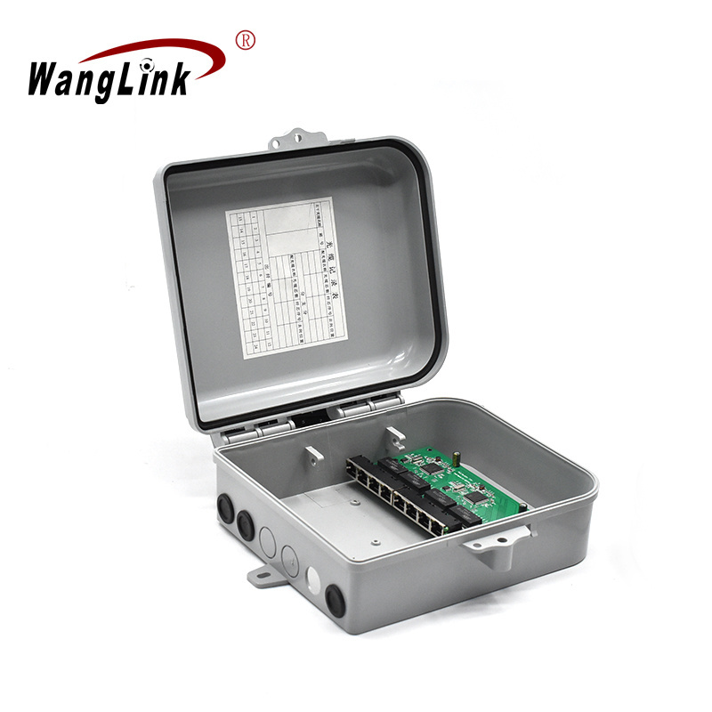 Wanglink waterproof outdoor 8 Ports 10/100/1000Mbps reverse Poe switch 2 Ports 1.25G SC fiber ports transceiver