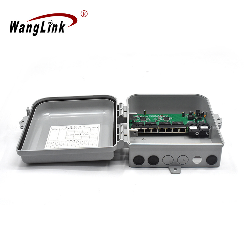 Wanglink waterproof outdoor 8 Ports 10/100/1000Mbps reverse Poe switch 2 Ports 1.25G SC fiber ports transceiver