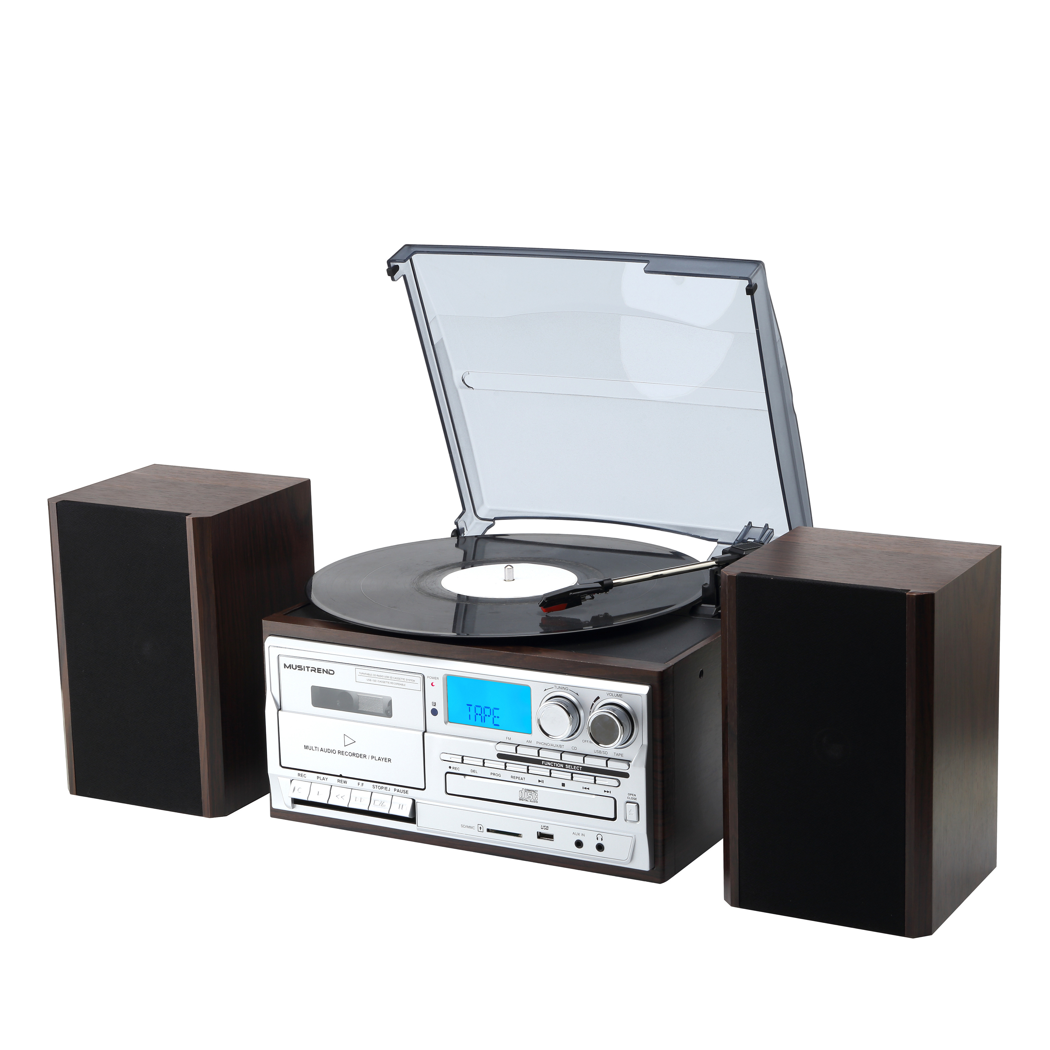 Vinyl Record Player Belt-Driven Wireless Turntable with external Speakers Magnetic Cartridge Supports Vinyl to MP3 Function