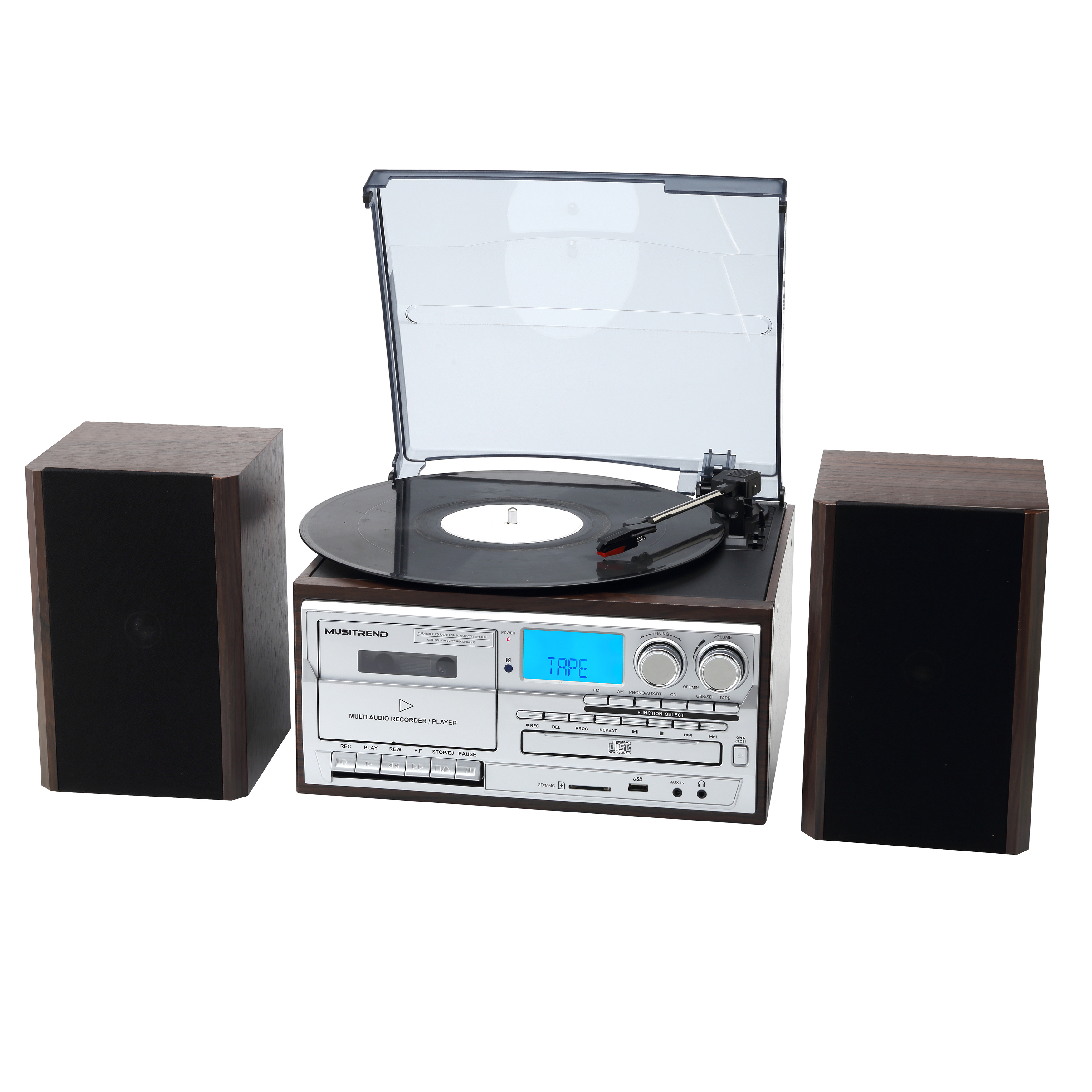 Vinyl Record Player Belt-Driven Wireless Turntable with external Speakers Magnetic Cartridge Supports Vinyl to MP3 Function