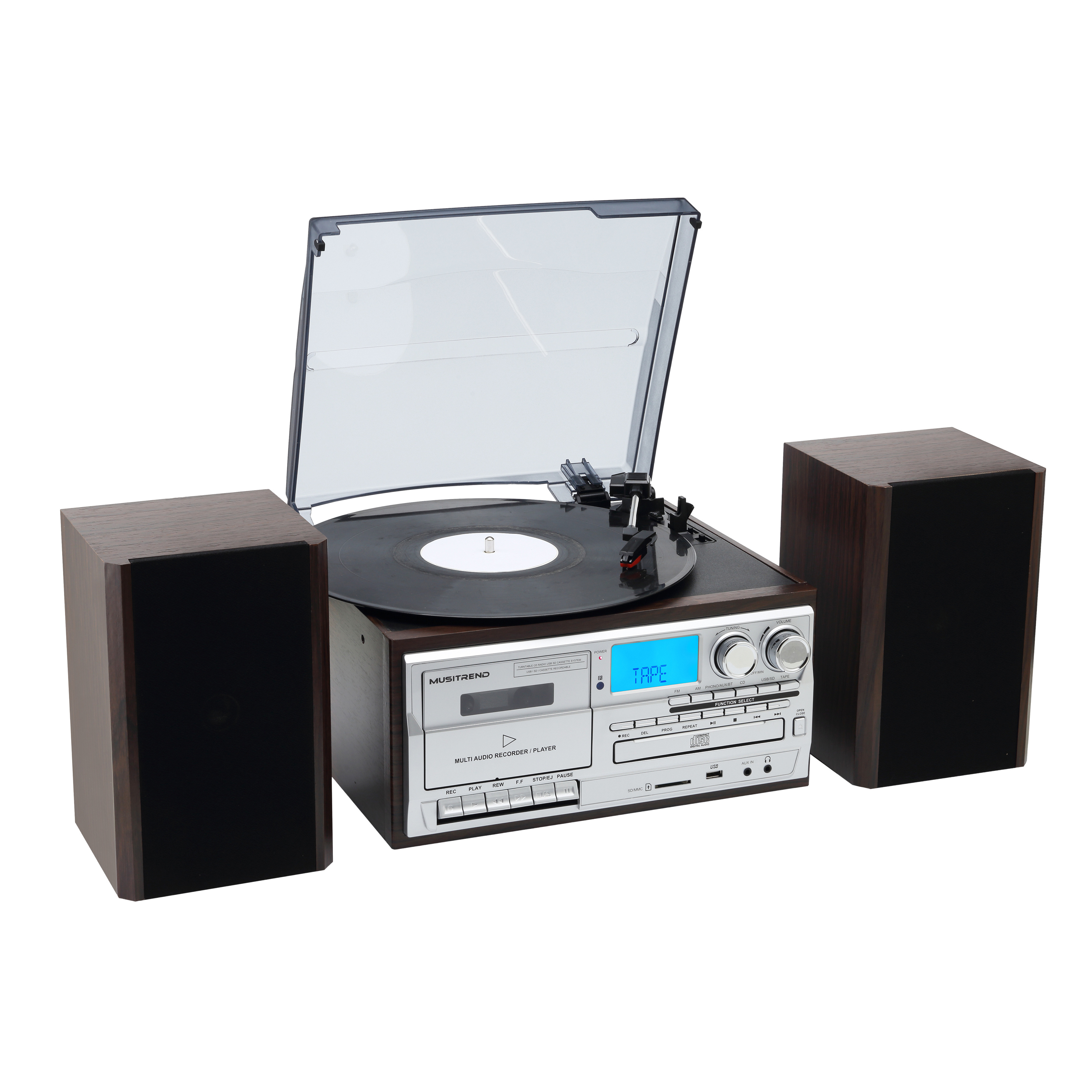 Vinyl Record Player Belt-Driven Wireless Turntable with external Speakers Magnetic Cartridge Supports Vinyl to MP3 Function