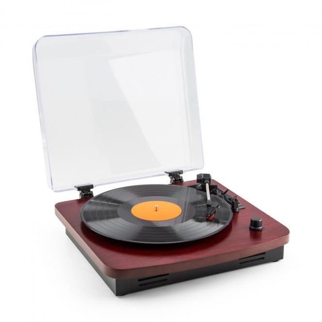 Old-fashioned turntable record player Vinyl record cartridge