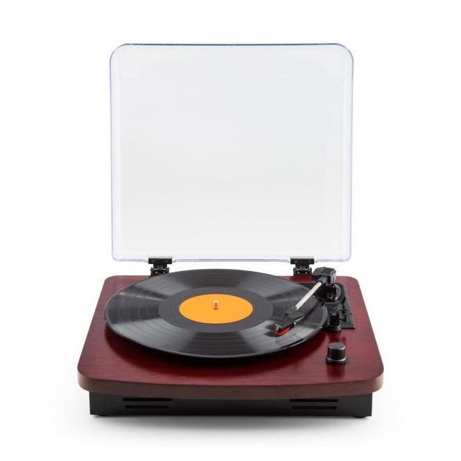 Old-fashioned turntable record player Vinyl record cartridge