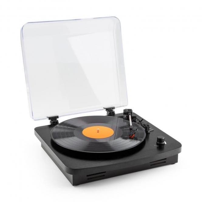 Old-fashioned turntable record player Vinyl record cartridge