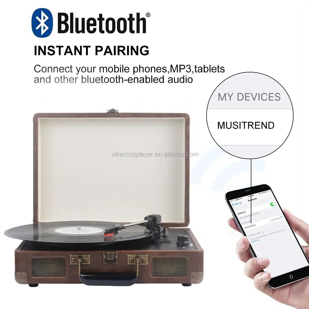 Suitcase 3 Speed Turntable Player With Built-in Speakers Moving Magnet Cartridge Vinyl Record player Bluetooth