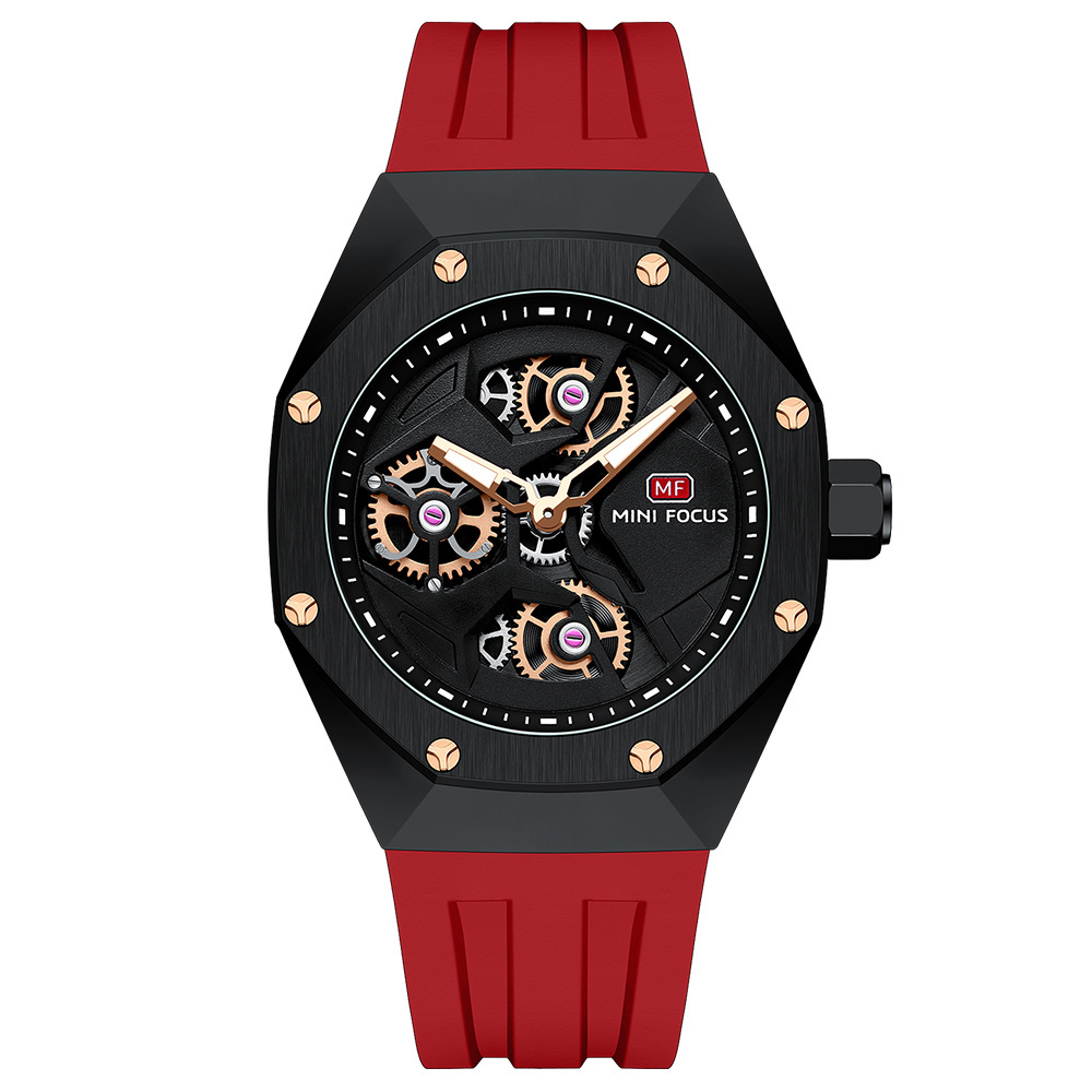 Low Price Red Blue Black Quartz Watches for Men Chic Multifunction Luxury Sport Waterproof Watches With Luminous Silicone Strap