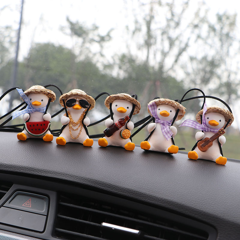 Gypsum Car Accessories Schoolbag Straw Hat Duck Pendant Auto Rearview Mirror Ornament Birthday Gift Car decorate Fragrance