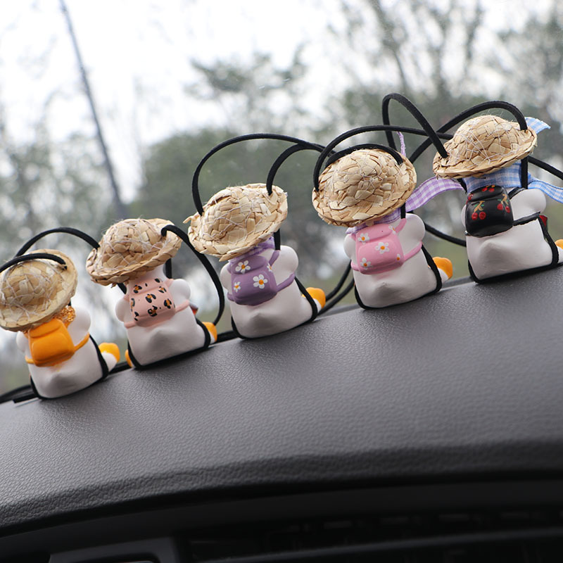 Gypsum Car Accessories Schoolbag Straw Hat Duck Pendant Auto Rearview Mirror Ornament Birthday Gift Car decorate Fragrance