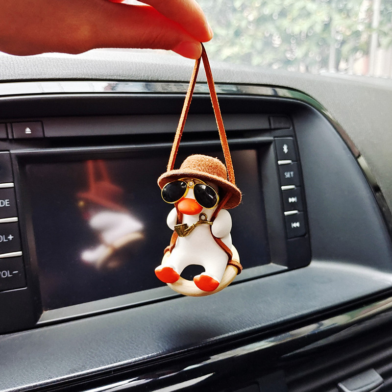 Anime Car Accessories Gentleman Pipe Duck Cute Swing Duck Car Pendant Rearview Mirror Decoration Birthday Present Auto Ornament