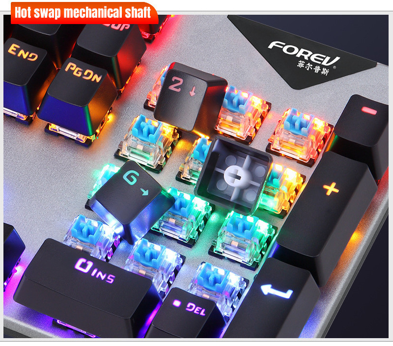 FV-Q609 Wired Mechanical Gaming Keyboard Mouse Combo Blue Switch 104-Key RGB Keyboard Optical Mice Set for PC Gamer