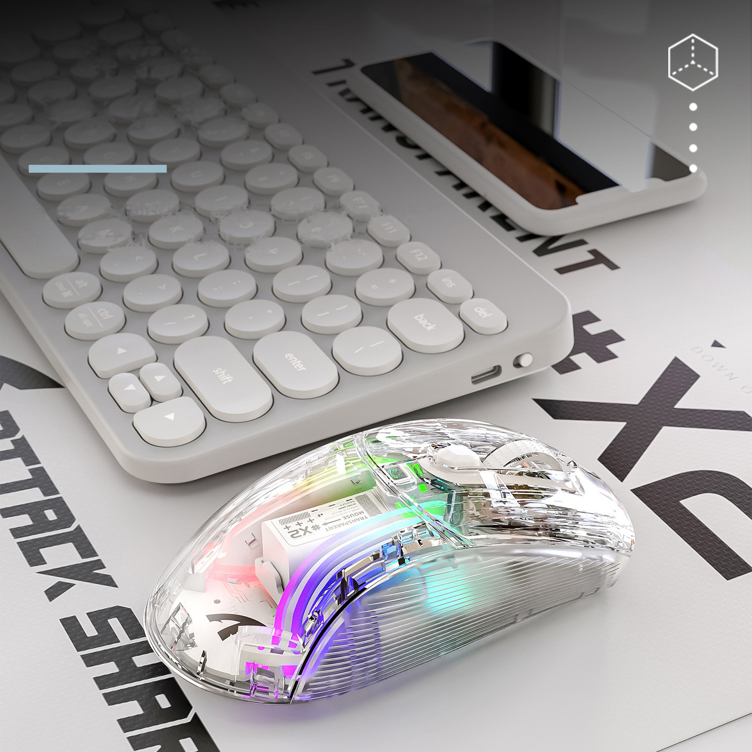 Attack Shark X2 RGB luminous wireless BT mouse Three mode connection transparent electronic competitive game wireless mouse