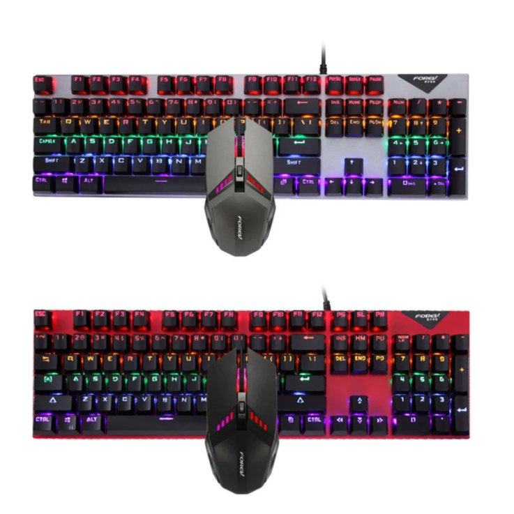 FV-Q609 Wired Mechanical Gaming Keyboard Mouse Combo Blue Switch 104-Key RGB Keyboard Optical Mice Set for PC Gamer