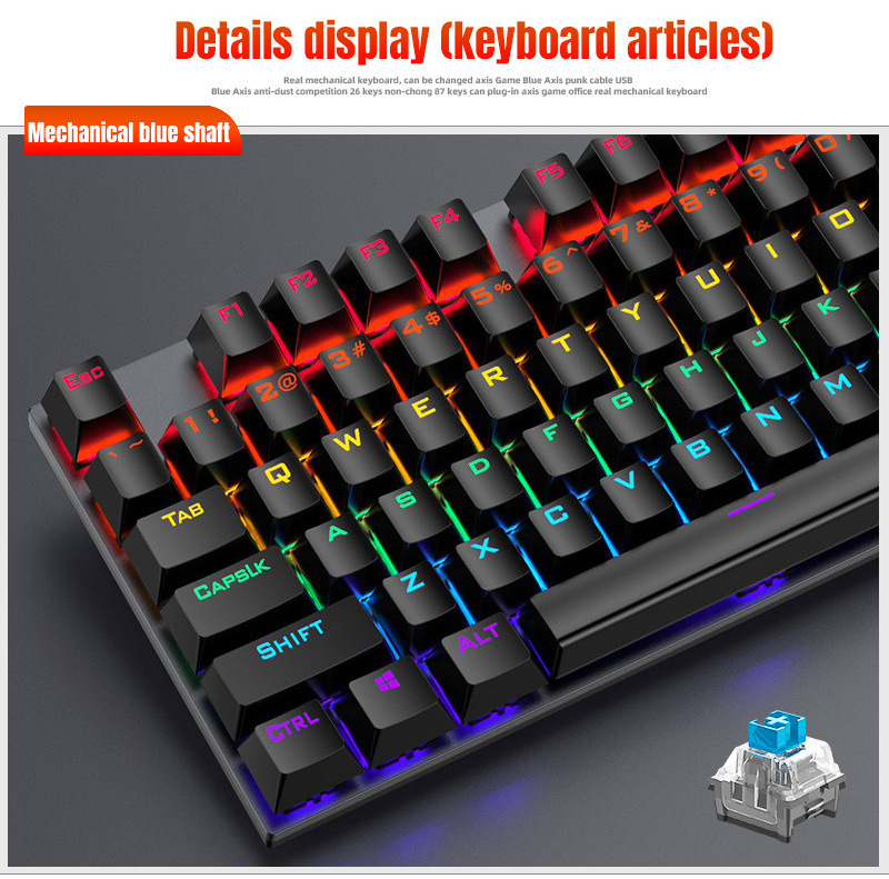 FV-Q609 Wired Mechanical Gaming Keyboard Mouse Combo Blue Switch 104-Key RGB Keyboard Optical Mice Set for PC Gamer