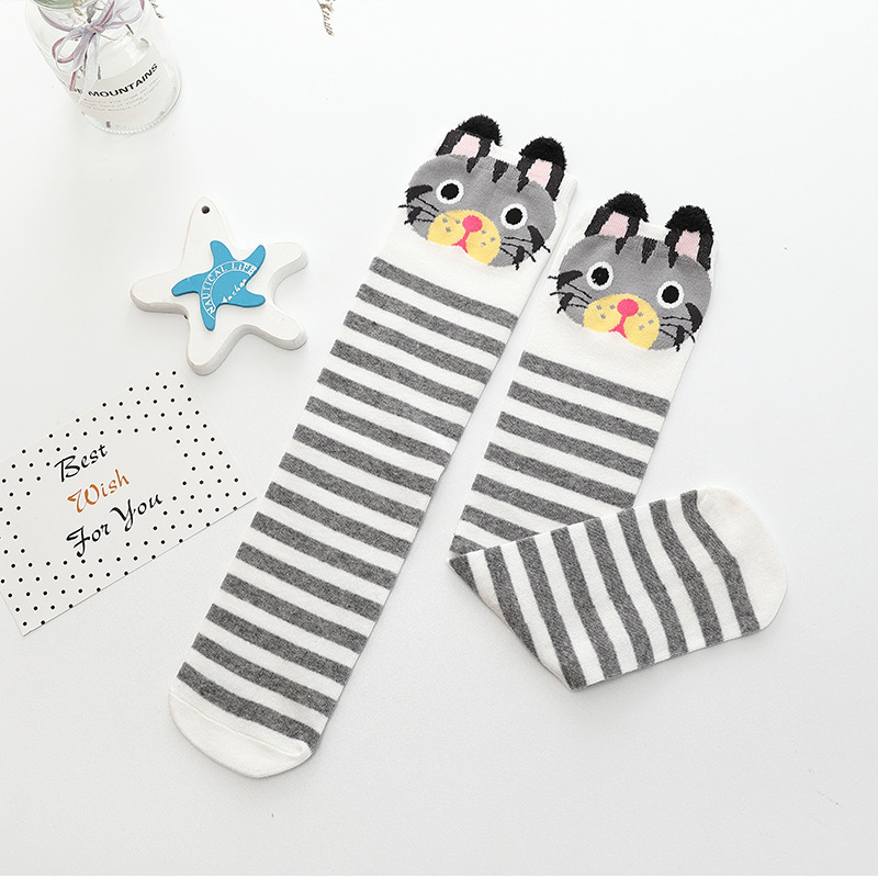 Japanese adorable animals children's knee socks striped high school stockings children's calf socks