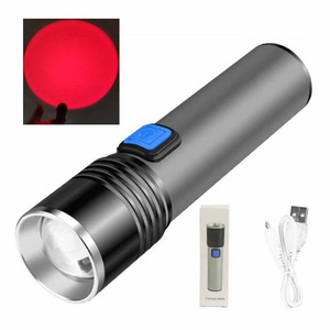 Zoom USB Rechargeable Red Torch Night Prey Hunting Astronomy Aviation Red Light Flashlight