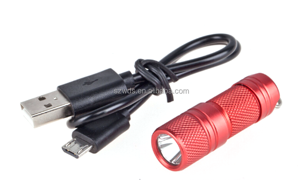 40mm Micro USB Rechargeable EDC Flashlight Keychain 10180 Mini Torch