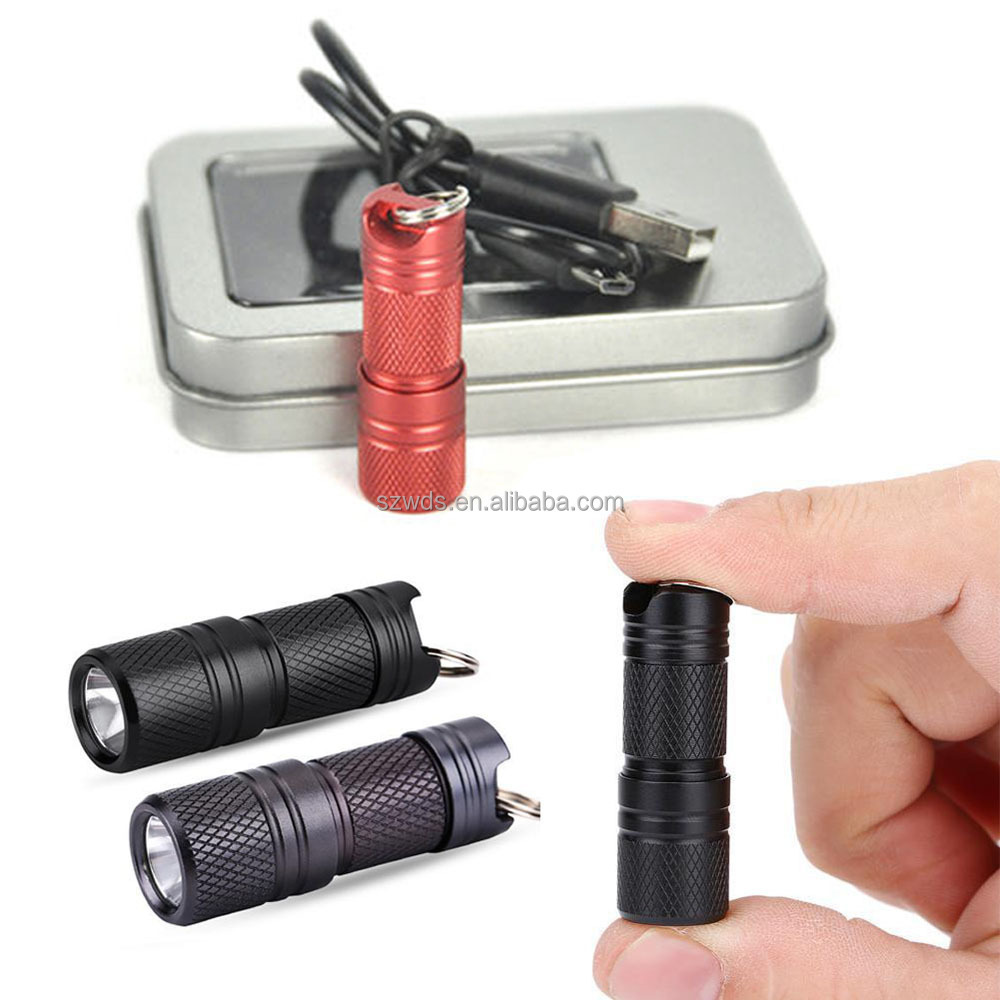 40mm Micro USB Rechargeable EDC Flashlight Keychain 10180 Mini Torch