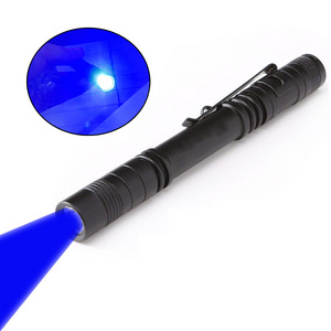 3W Mini Pen Type Blue Light LED Flashlight Hunting Fishing Clip Lamp Blue Beam Torch