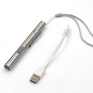 Stainless Steel Mini Pocket LED Pen Torch Flashlight White Yellow Light Clip Lamps