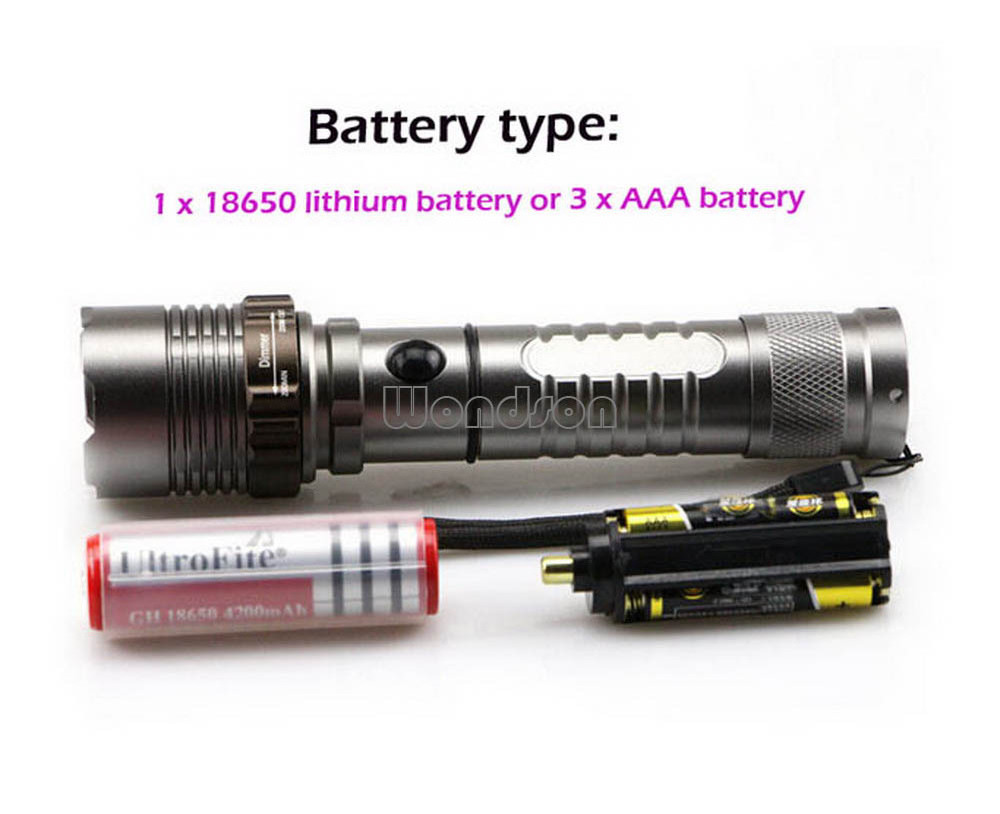 High Power 10W Grey 1200 Lumens White LED Torch Zoom in Zoom Out Security Rechargeable Flash Light