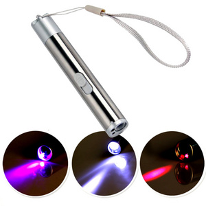 Novelty 3 in 1 Multi Function Flashlight UV Red LED White Light USB Mini Flashlight