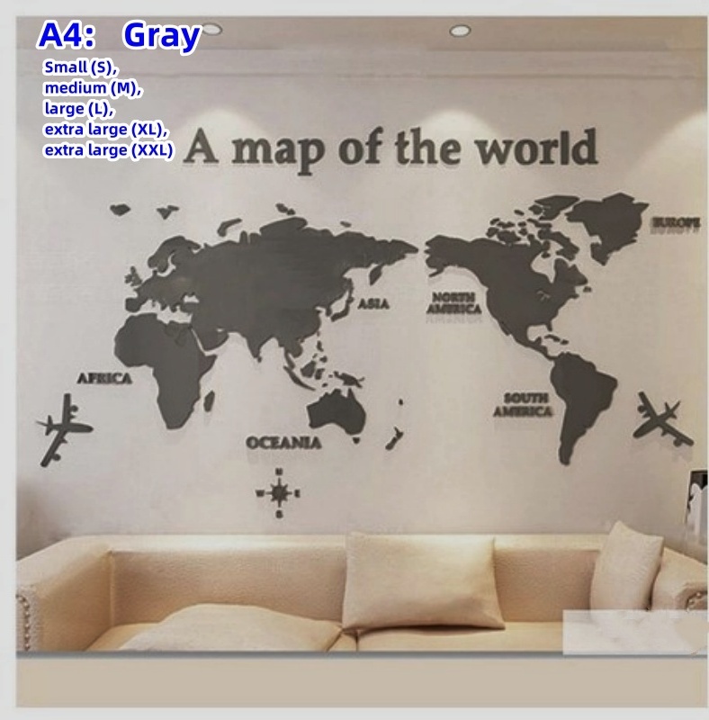 Hot selling World map 3d acrylic three-dimensional wall sticker creative office wall decoration paper background wall sticker