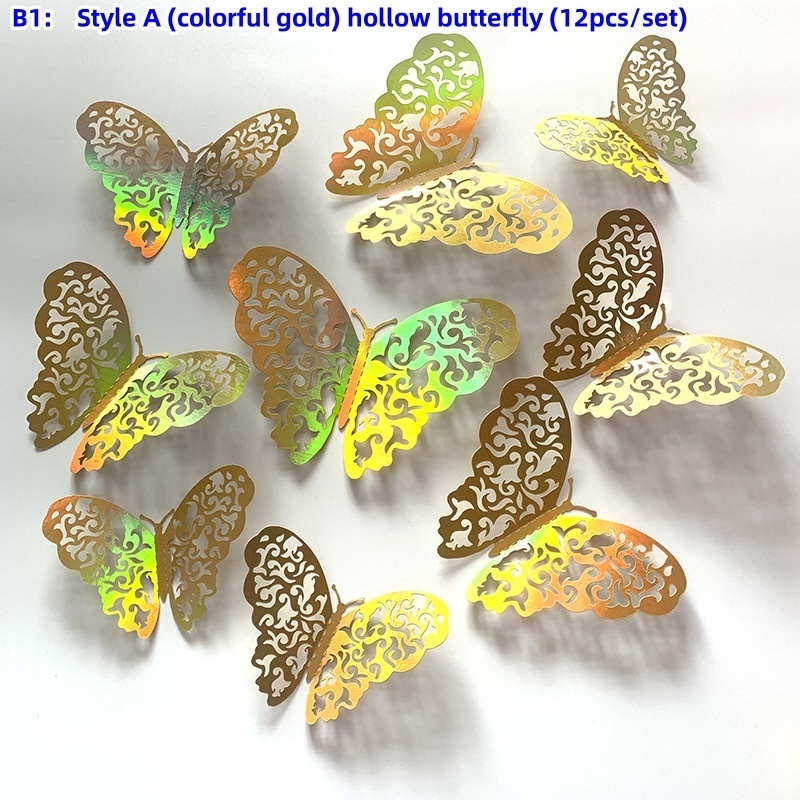 Hot selling 3D Hollow Butterfly Wall Sticker Christmas Decoration Birthday Wedding Theme Party Layout Art Wall Sticker