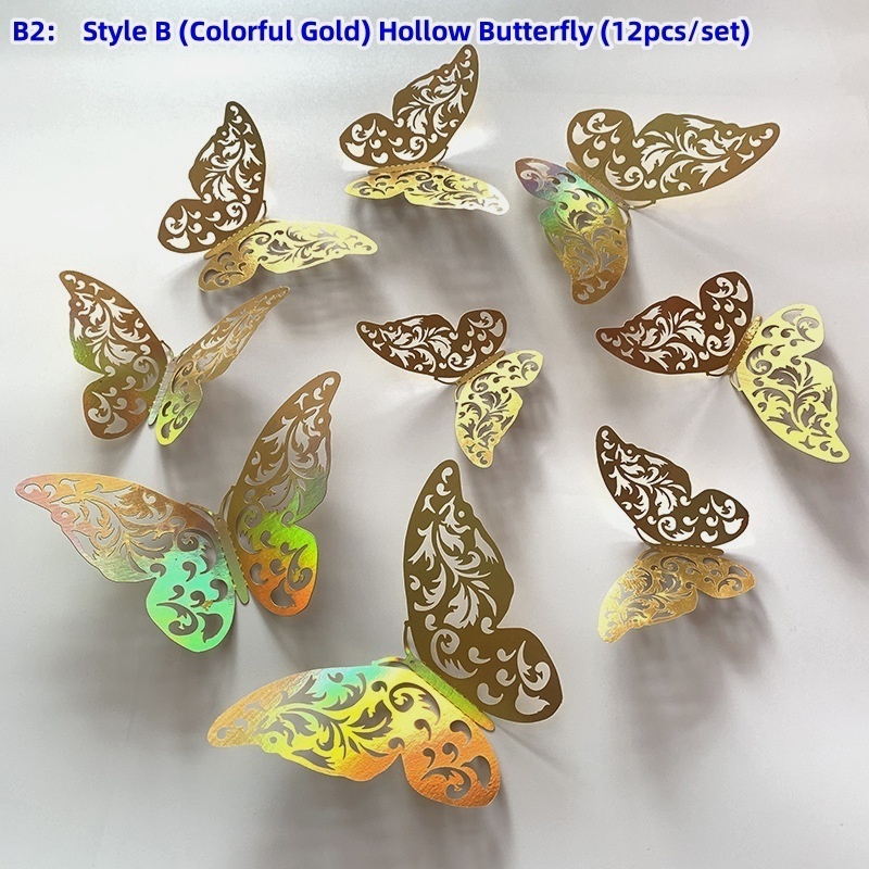 Hot selling 3D Hollow Butterfly Wall Sticker Christmas Decoration Birthday Wedding Theme Party Layout Art Wall Sticker