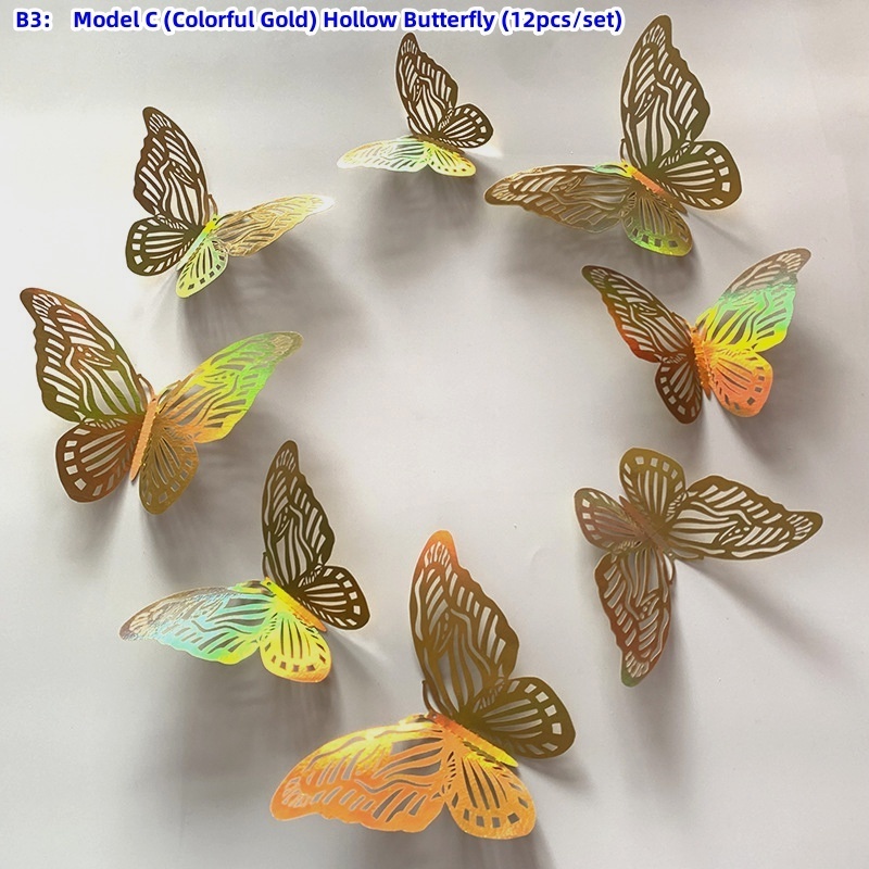 Hot selling 3D Hollow Butterfly Wall Sticker Christmas Decoration Birthday Wedding Theme Party Layout Art Wall Sticker