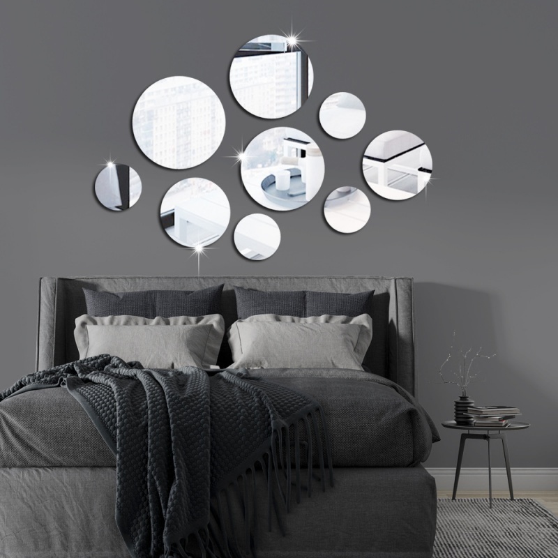 wholesale 9pcs/sets Round mirror wall sticker 3d three-dimensional acrylic wall sticker living room bedroom decoration