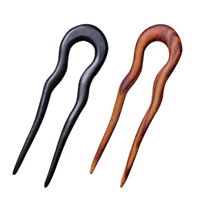 Wholesale women's hair accessories long handmade retro wooden two-pronged hair fork U-shaped hair bar clip