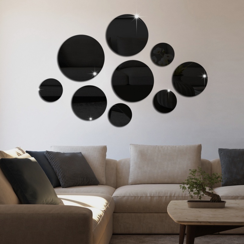 wholesale 9pcs/sets Round mirror wall sticker 3d three-dimensional acrylic wall sticker living room bedroom decoration